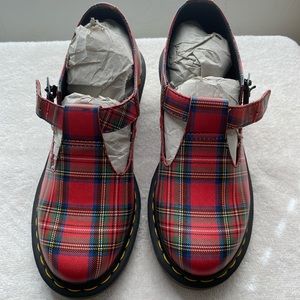 Dr. Martens Red Plaid Chunky Heel Shoes
